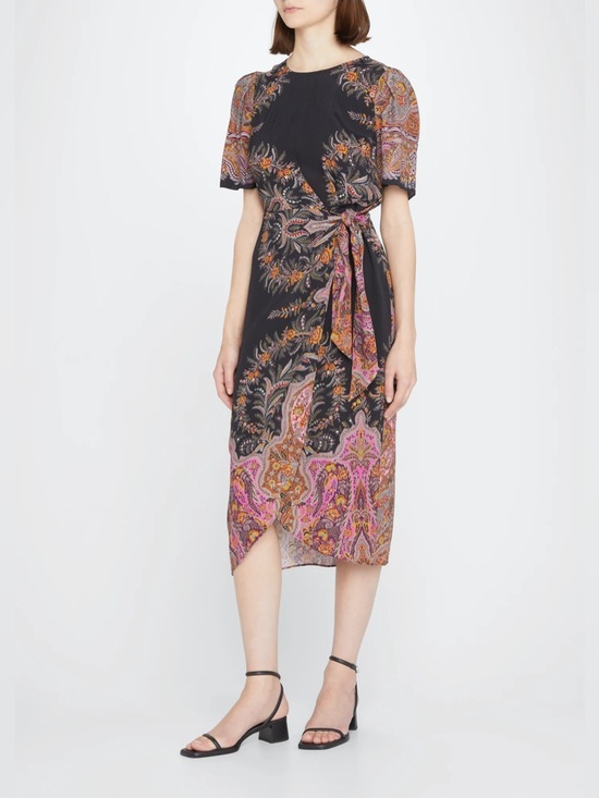 Kobi Halperin Dresses & Skirts - Kobi Halperin Black Paisley-Print Midi Dress with Pink and Gold Accents